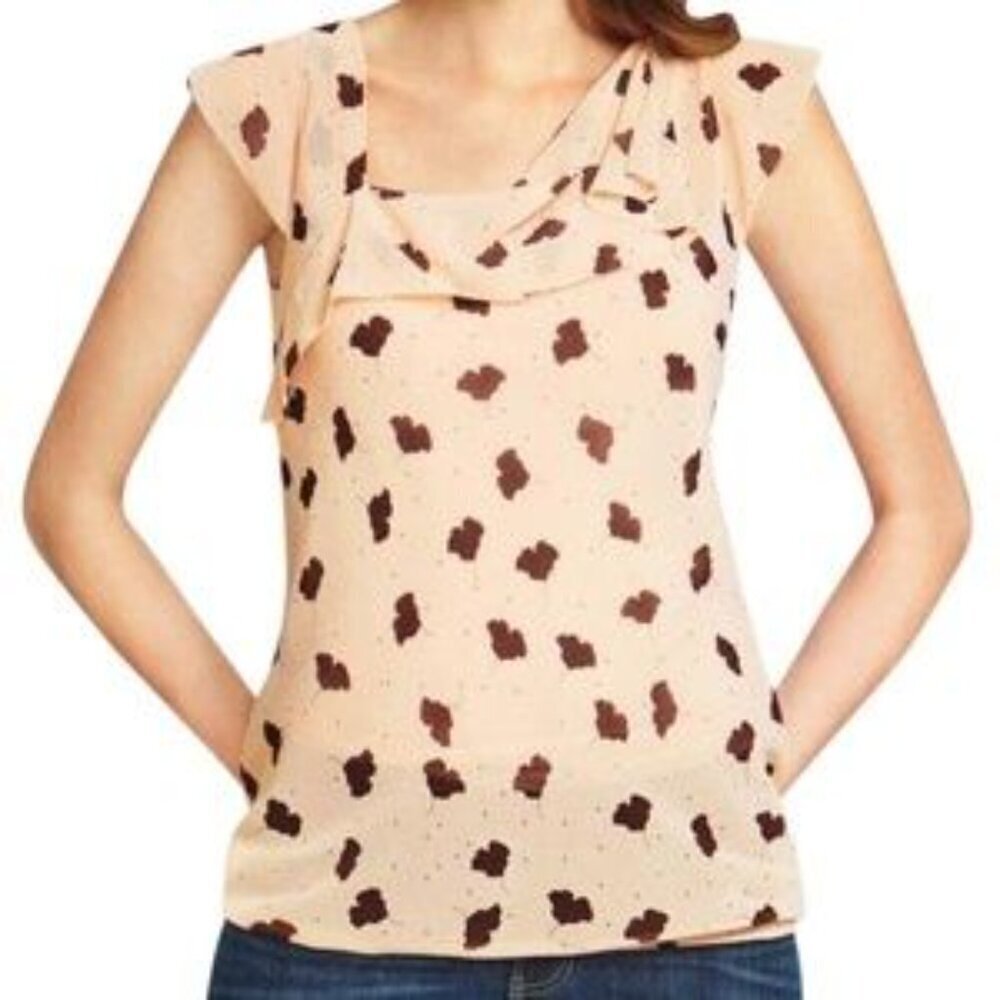 CAbi Playfall Me Sheer Ginkgo Leaf Print Flutter Sleeve Top Size M